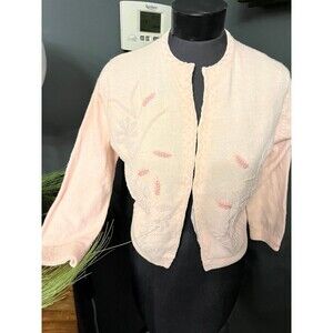 Vintage 1950’s Baby Pink Beaded pearls Lambswool and Cashmere cardigan sweater